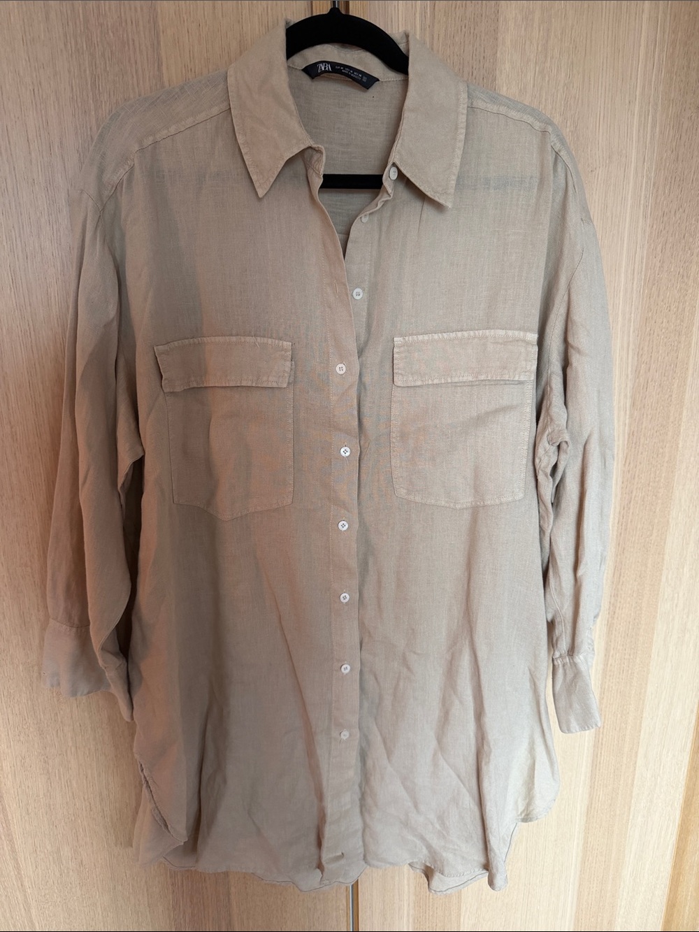 Zara Men's Light Beige Button-Front Shirt Jacket